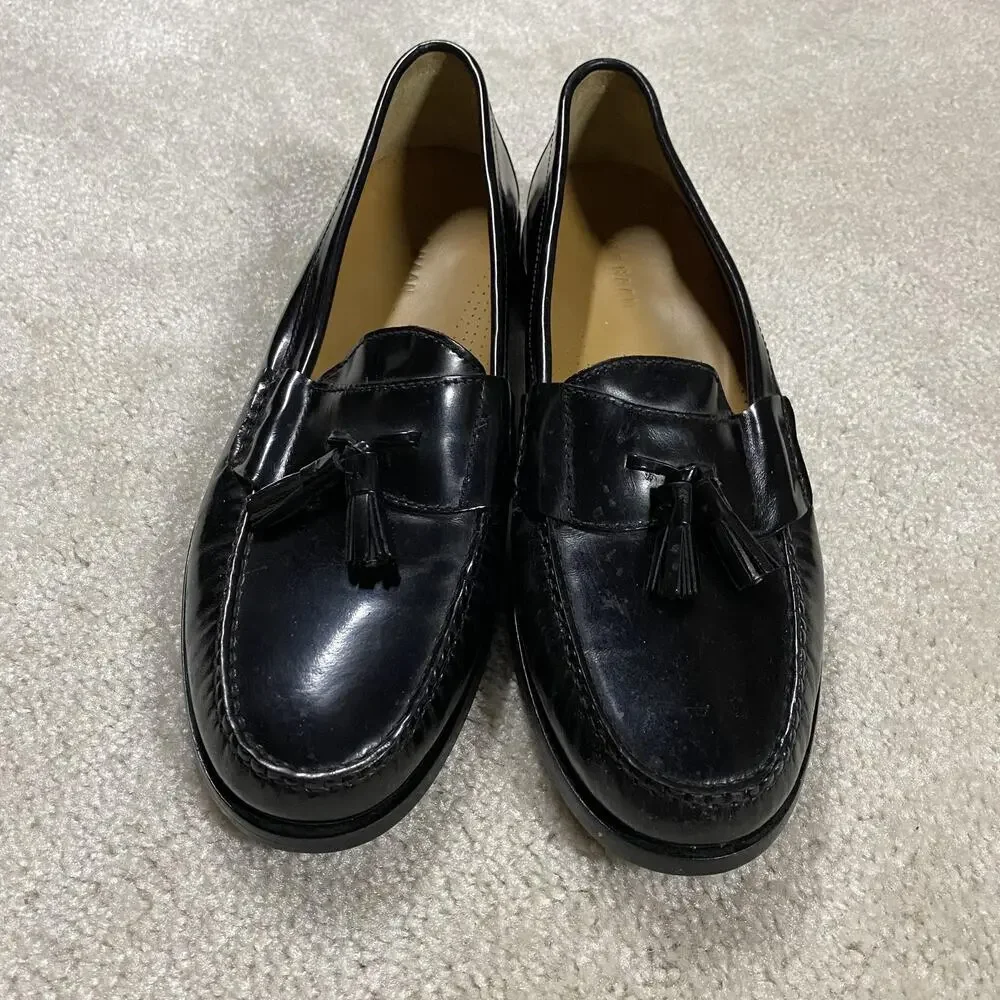 Cole Haan Shoes Mens 11.5 D Black Leather Tassel Loafers Dress Brazil 03506